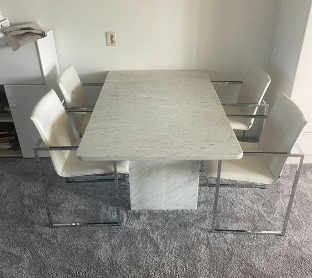 Vintage Design Eethoek: marmer tafel, 4 Arco Frame stoelen, Ophalen