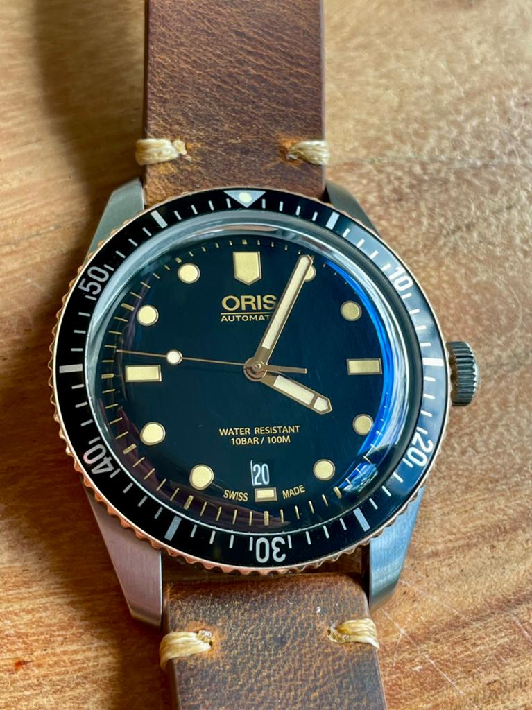 Oris Sixty-Five bronze bezel met garantie, Ophalen, Zo goed als nieuw, Leer, Overige merken