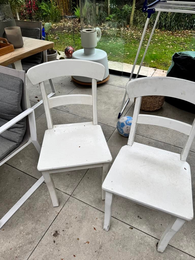 Gratis 3 houten stoelen., Huis en Inrichting, Stoelen, Ophalen, Gebruikt, Drie, Wit