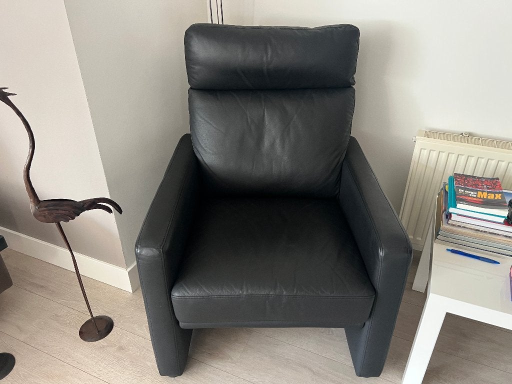 Zgan zwarte lederen fauteuil(s), Ophalen, Gebruikt, 75 tot 100 cm, Modern