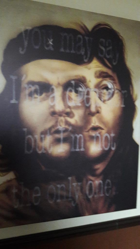 Canvas John Lennon & Che Guevara - 'Imagine' tekst, Antiek en Kunst, Kunst | Schilderijen | Modern, Ophalen of Verzenden