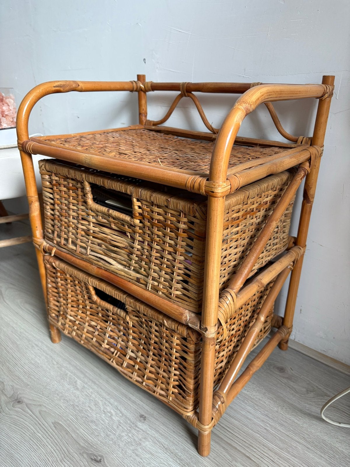 Vintage rotan kastje met 2 lades - Boho stijl, Huis en Inrichting, Ophalen