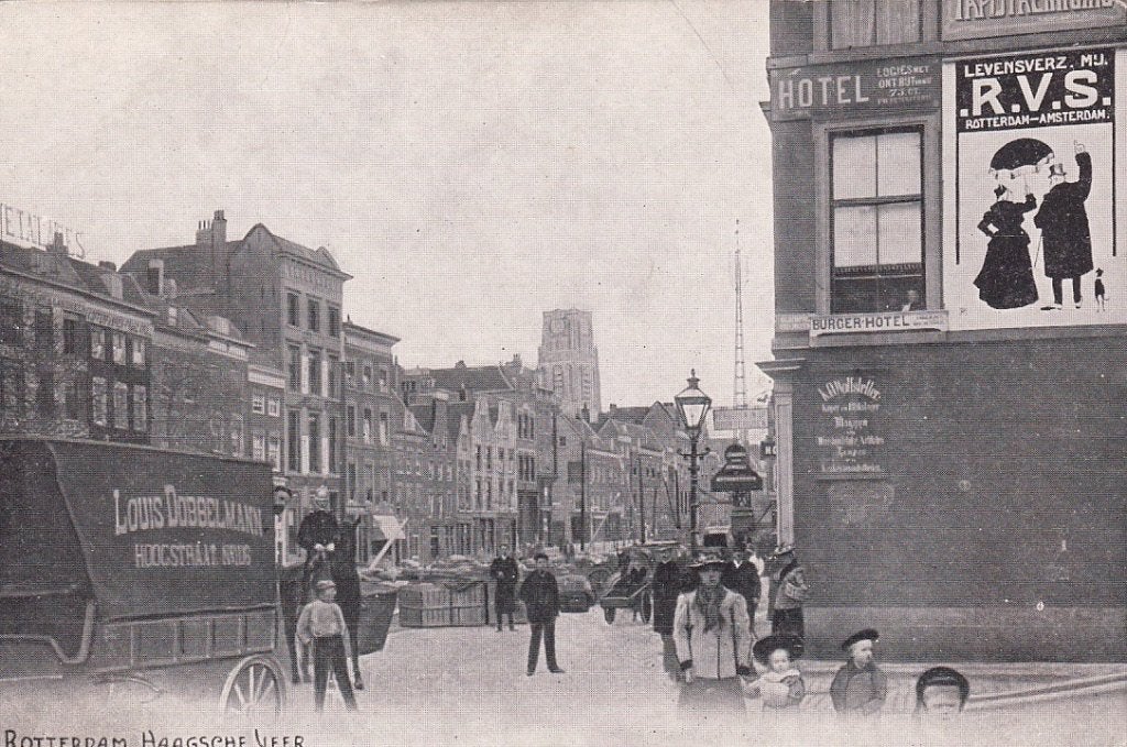 765C Rotterdam Delftsevaart, rechts Haagseveer, muurreclame, Ophalen of Verzenden, Voor 1920, Ongelopen, Zuid-Holland