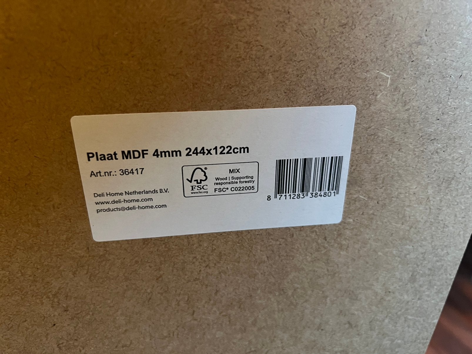 Gratis MDF plaat 244 x 122 x 0.4 cm, Ophalen, Zo goed als nieuw, Multiplex, Minder dan 20 mm