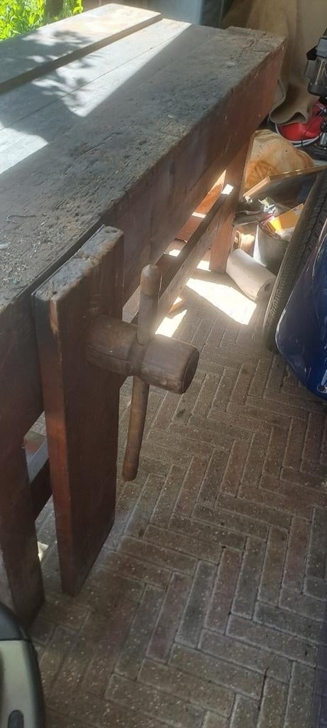 Antieke houten werkbank met houten bankschroef, Ophalen, Gebruikt, Bankschroef