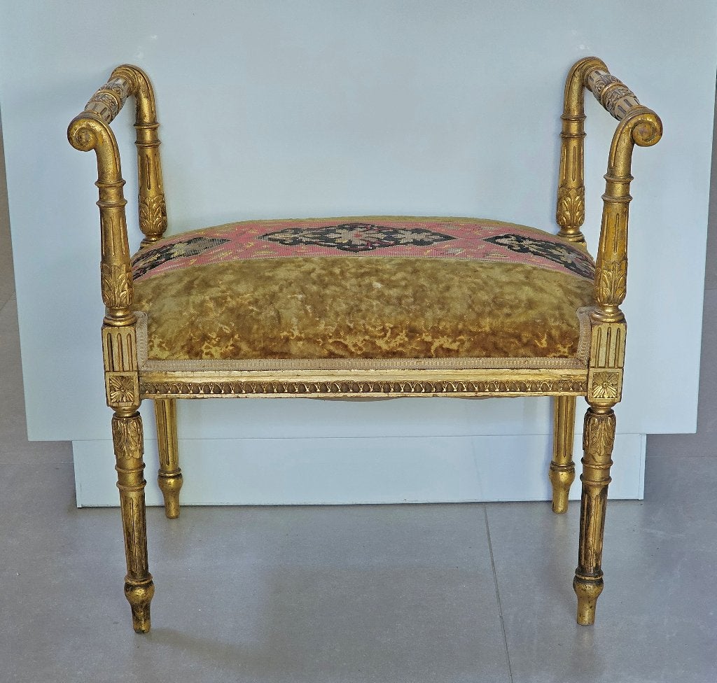 Antiek LOUIS XVI bois doré BANKJE / tabouret piano seat, Ophalen of Verzenden