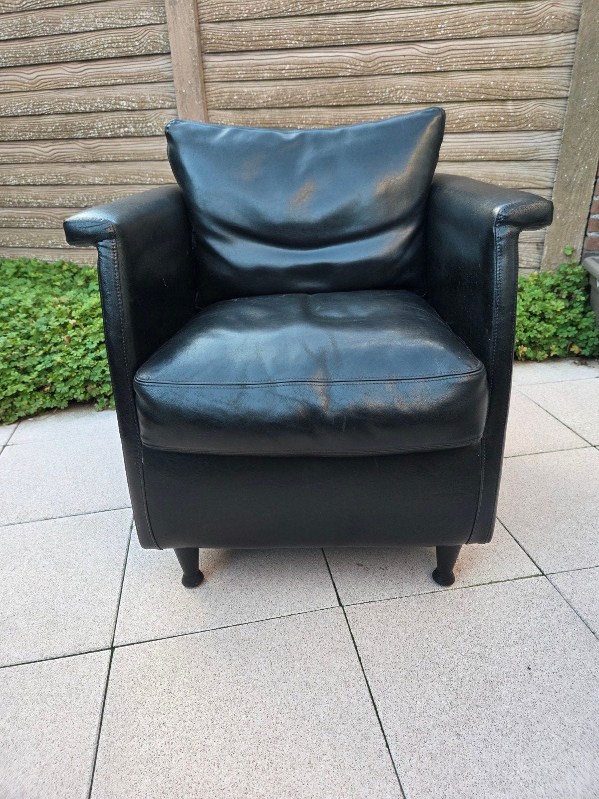 Zwarte leren fauteuil - Comfortabel en stijlvol, Ophalen, Gebruikt, Leer, 75 tot 100 cm