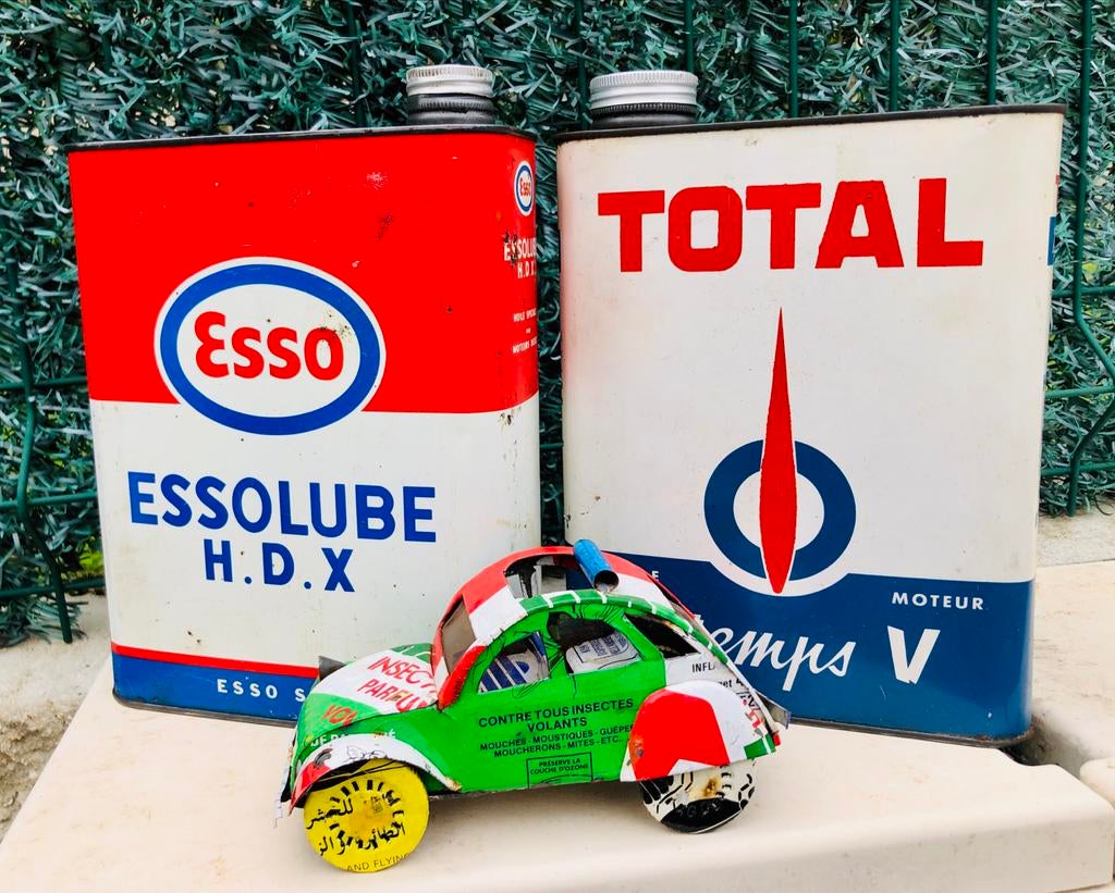 Vintage Olieblikken (Esso, Total) en 2CV auto., Ophalen of Verzenden, Gebruikt, Overige, Overige merken