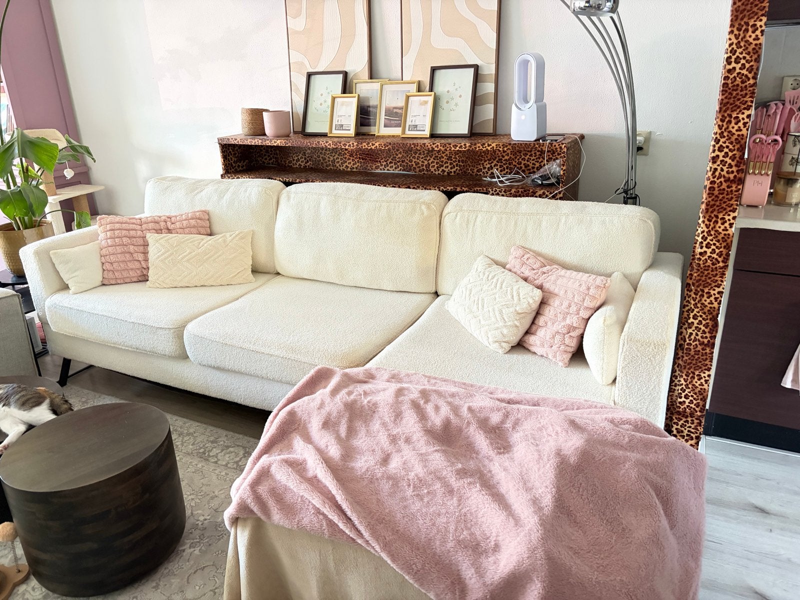280cm bank wit teddy loungebank, Ophalen, 250 tot 300 cm, 75 tot 100 cm, Zo goed als nieuw
