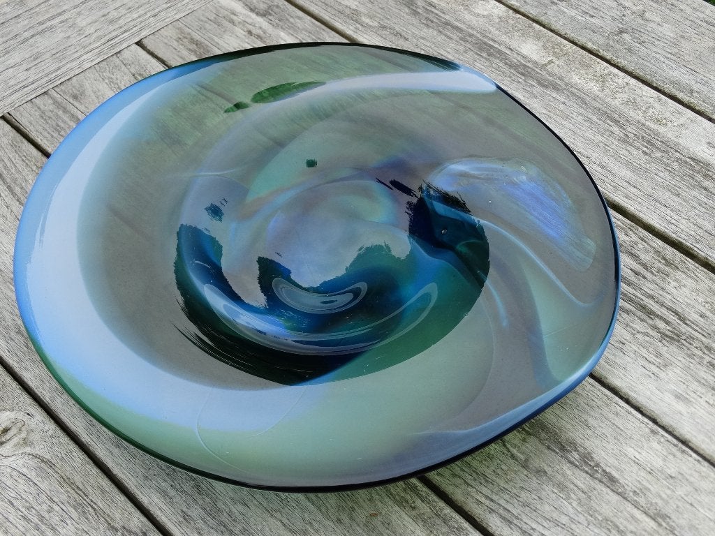 Grote dikglazen designschaal gesigneerde unica schaal glas, Ophalen