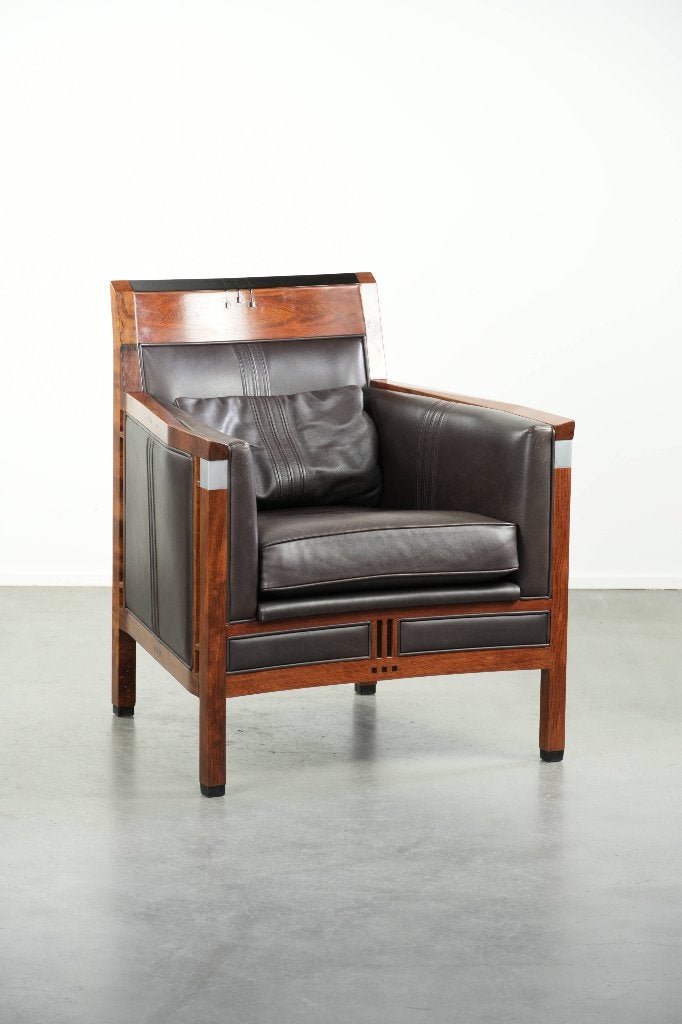 Schuitema Art Deco design fauteuil/ armchair in donker bruin, Huis en Inrichting, Fauteuils, Ophalen, Gebruikt, Minder dan 75 cm