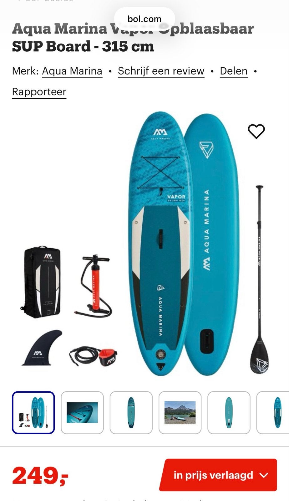Nieuw Aqua Marina Vapor Opblaasbaar SUP Board - 315 cm, Ophalen of Verzenden, Nieuw, SUP-boards