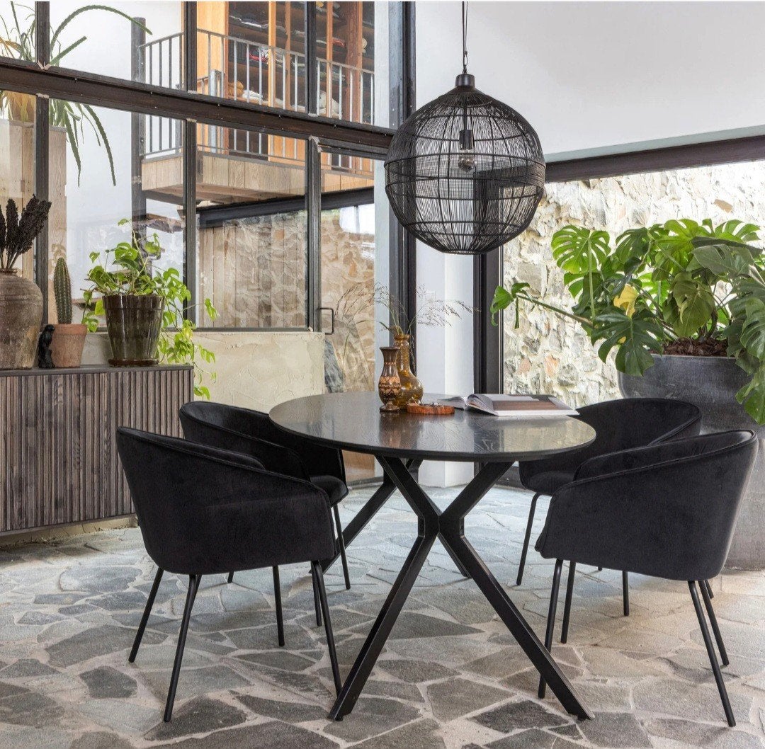 Woood ovale eettafel mat zwart (220x100x75cm), Ophalen, Overige materialen, 100 tot 150 cm, 200 cm of meer