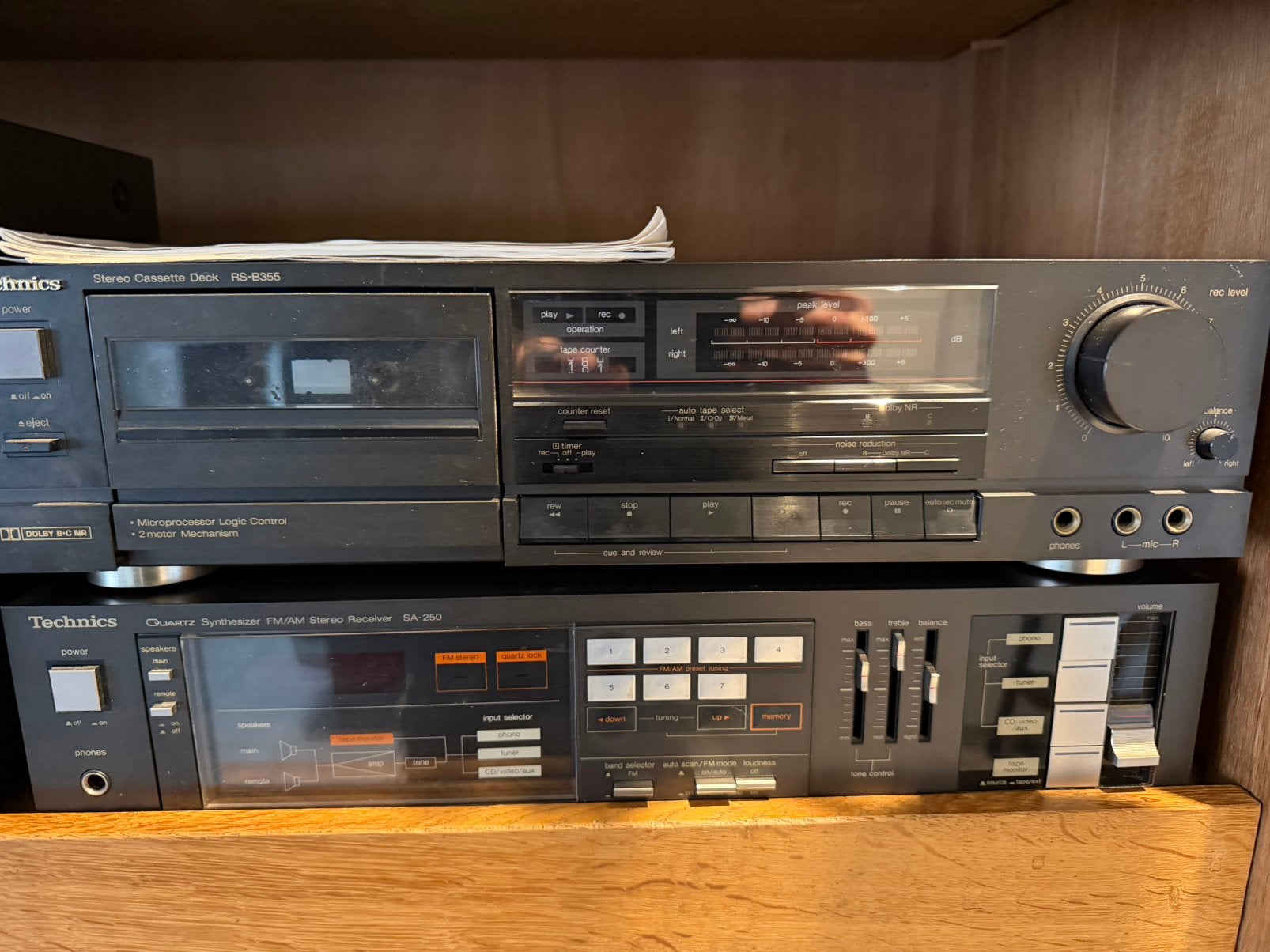 Technics vintage RS-B355 cassettedeck + SA-250 receiver, Ophalen of Verzenden, Zo goed als nieuw, Cassettedeck, Overige merken