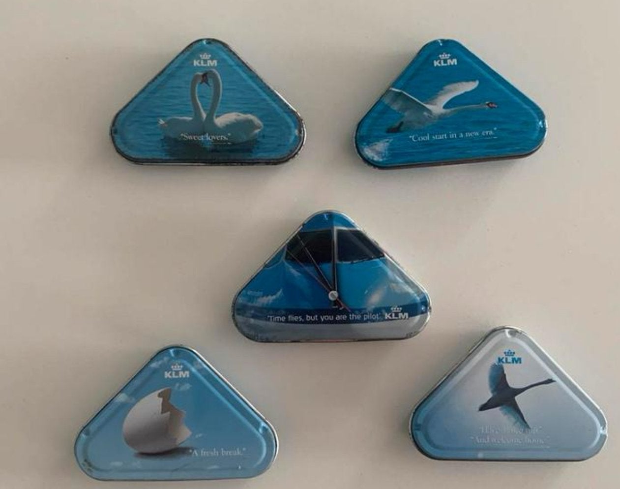 5 KLM Pepermuntdoosjes (leeg), enigszins gecorrodeerd, Ophalen of Verzenden, Gebruikt, Verpakking