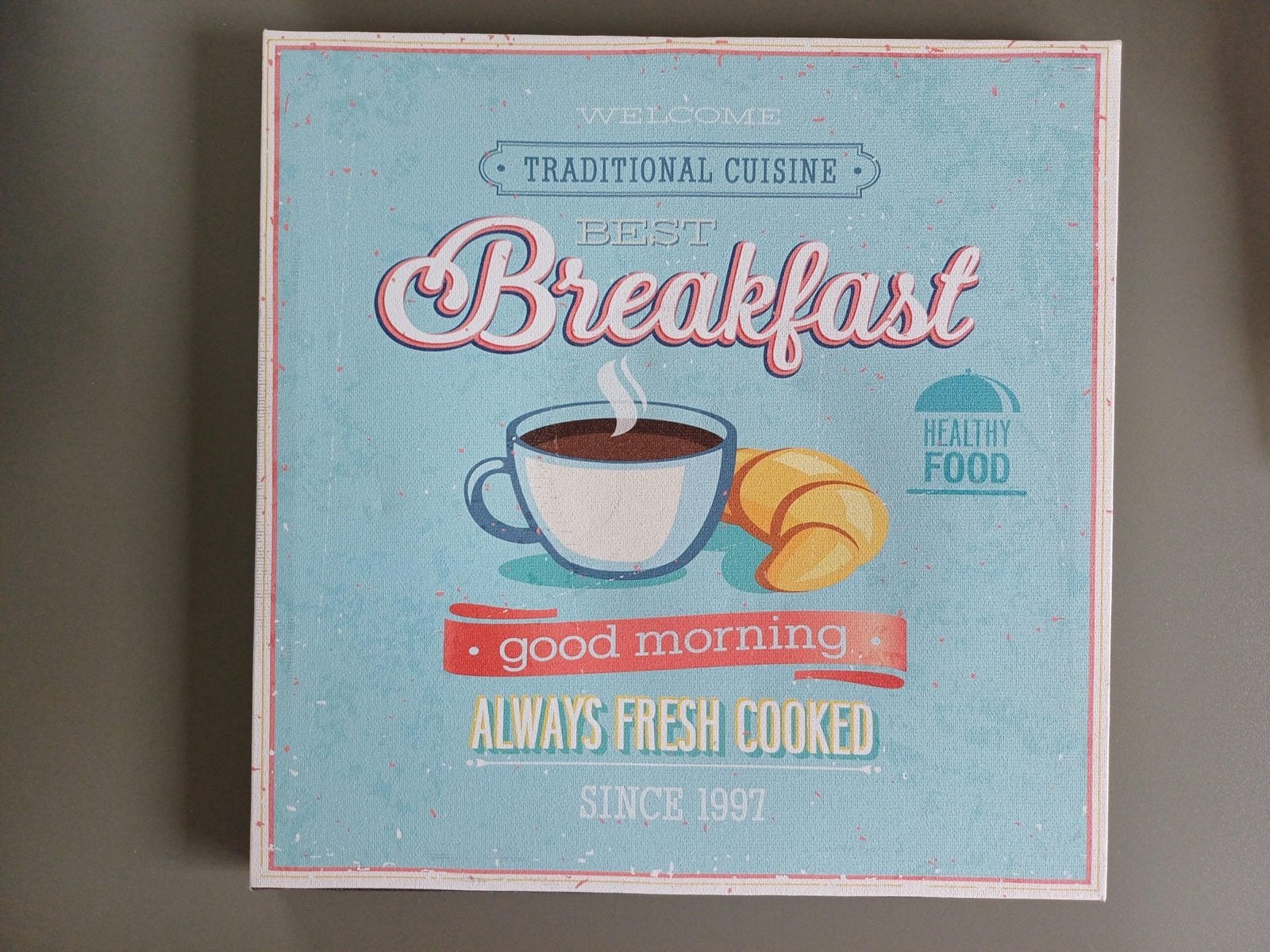 Canvas schilderij 'Best Breakfast' 29x29cm, Ophalen of Verzenden, Zo goed als nieuw, Schilderij