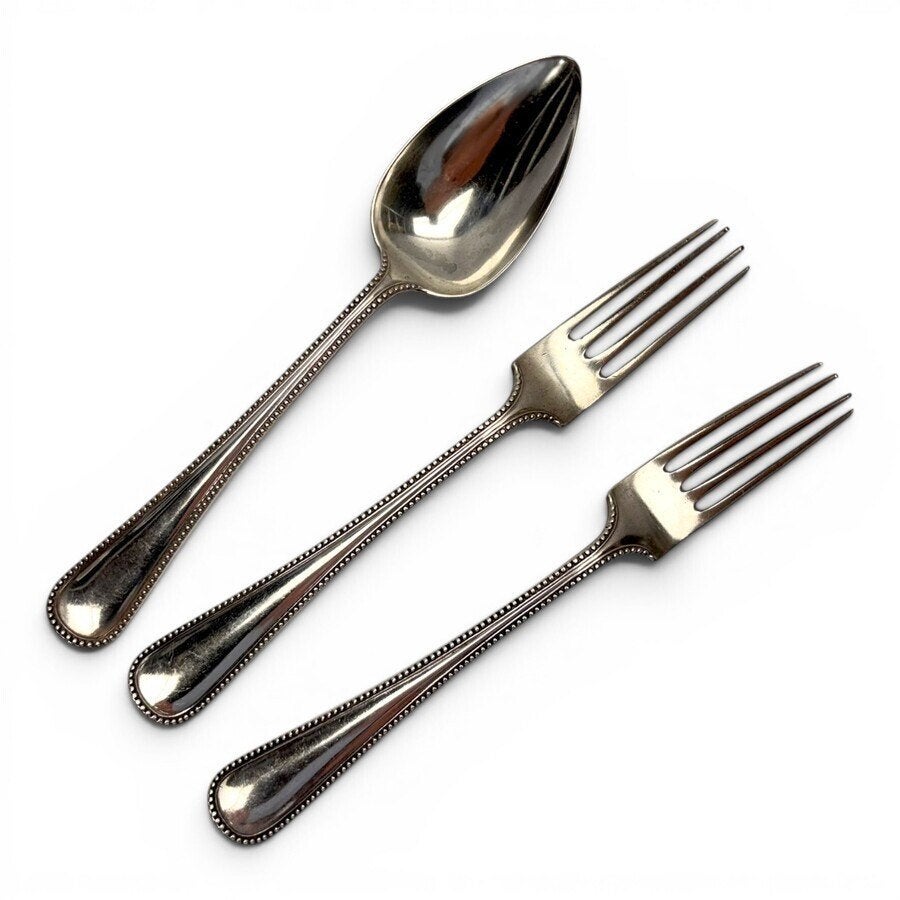 2 zilveren vorken en een lepel met parelrand, Gerritsen 1911, Ophalen of Verzenden
