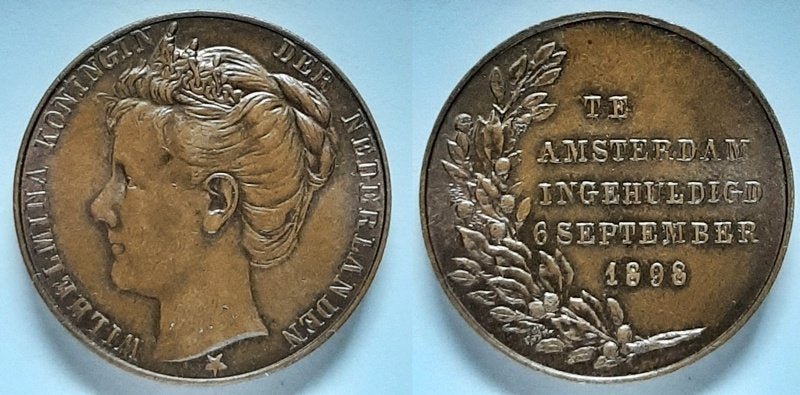 Inhuldigingspenning Wilhelmina 1898, Verzenden, Brons, Nederland