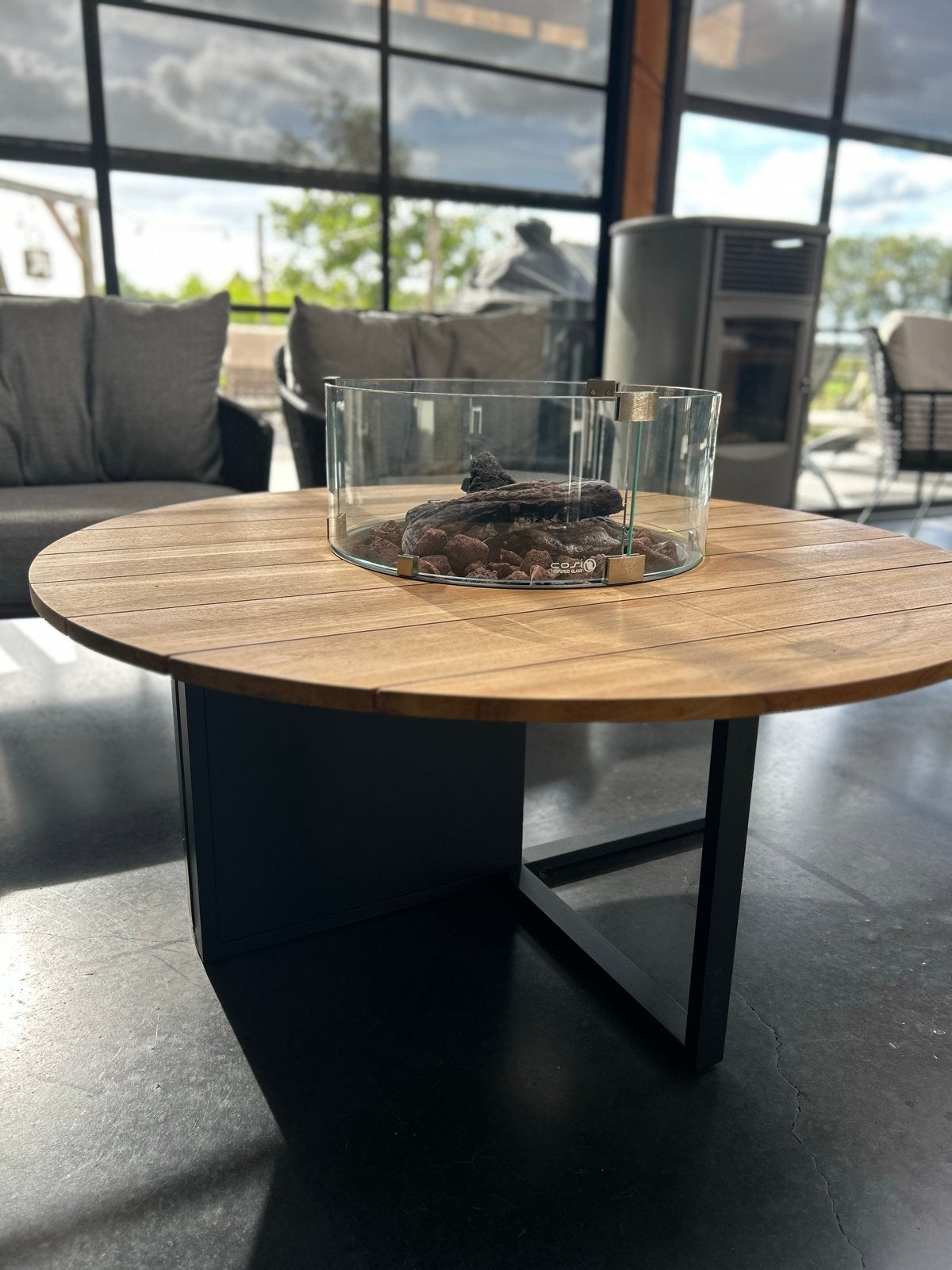 Cosiloft Lounge Vuurtafel Rond 120cm Teak/Antraciet, Tuin en Terras, Ophalen, Zo goed als nieuw