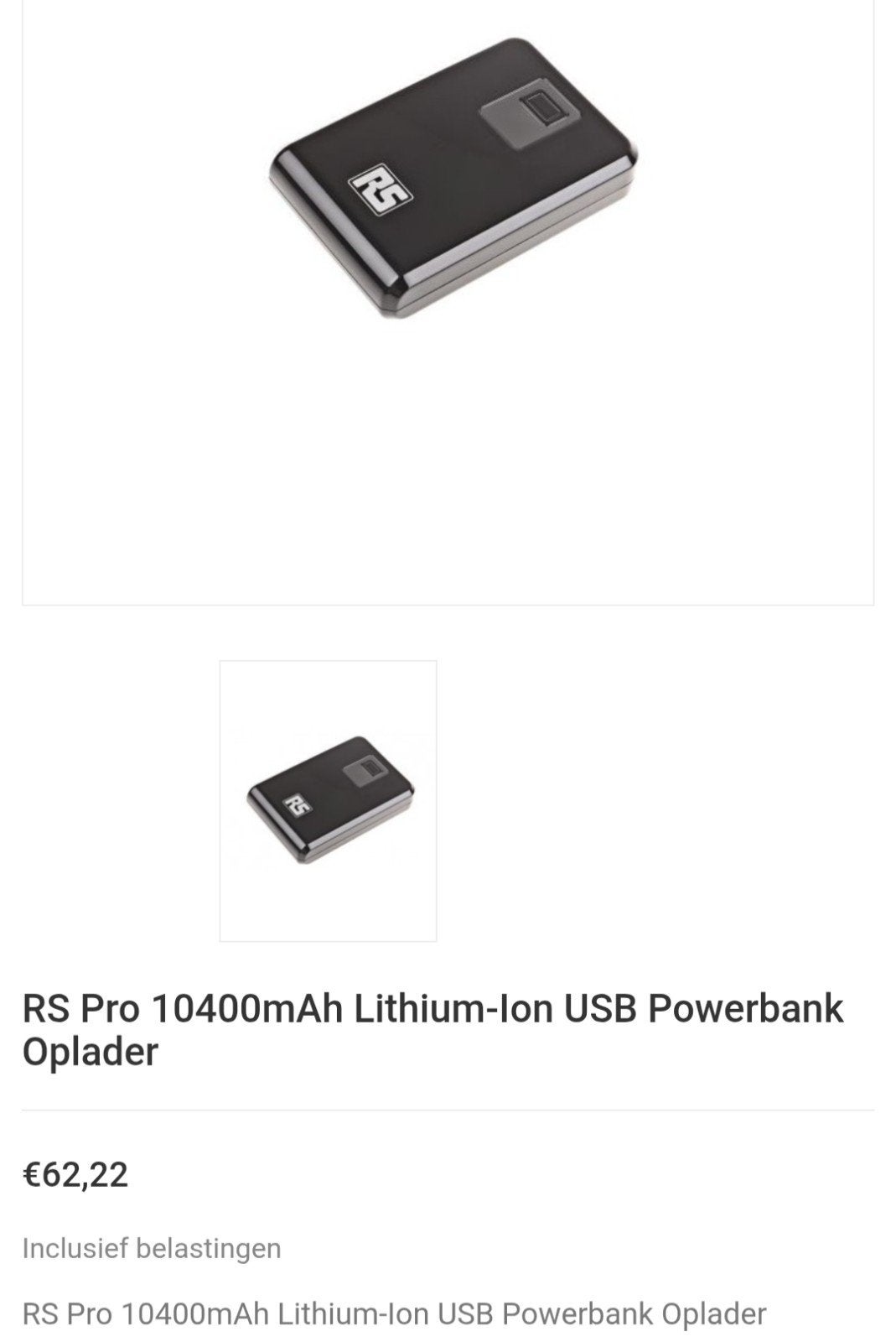 RS Pro Powerbank 10400 mAh voor iPhone Samsung mobiel gsm, Ophalen of Verzenden, Zo goed als nieuw