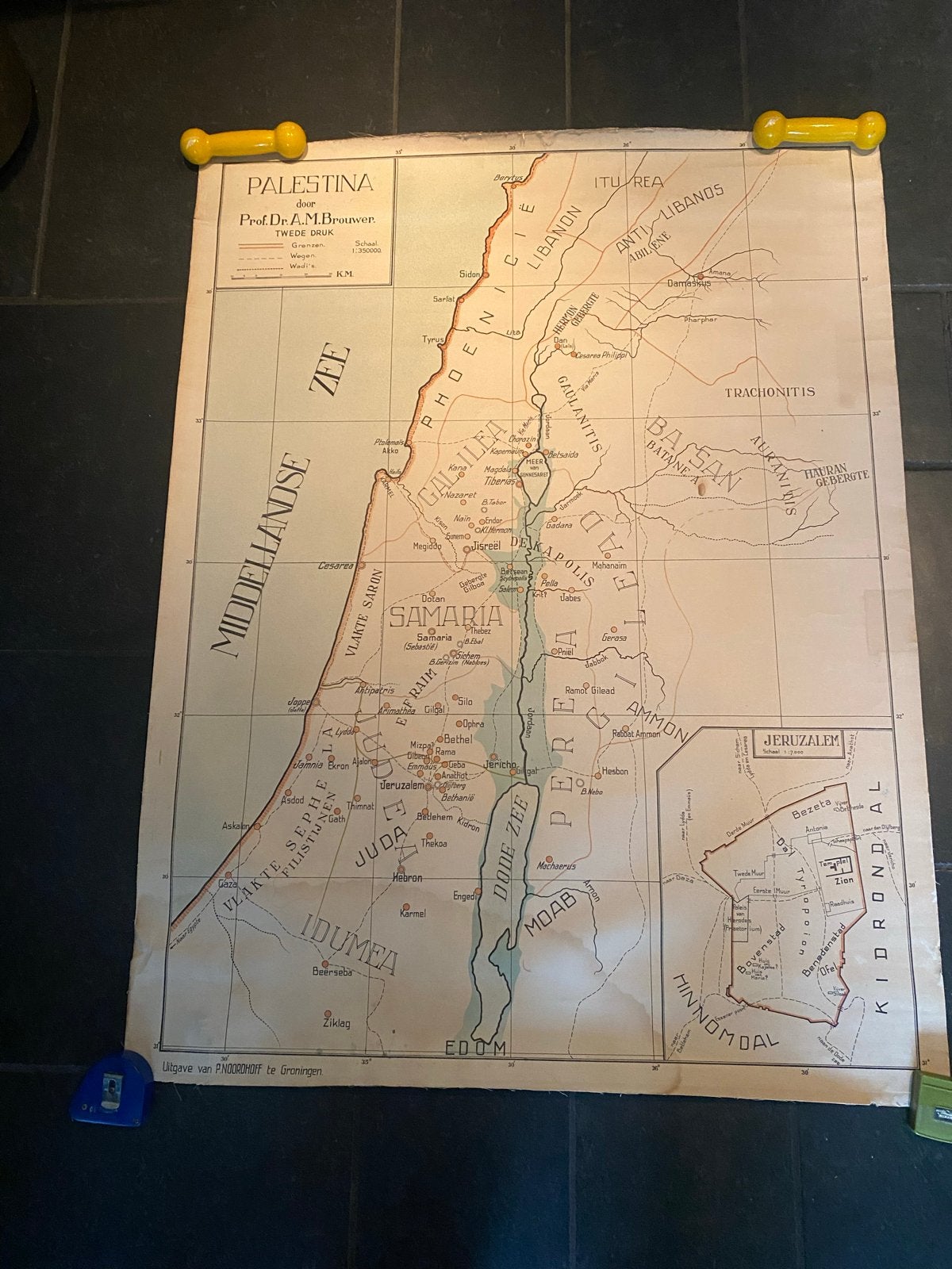 Palestina kaart door Prof.Dr. Brouwer, tweede druk, Gelezen, Overige gebieden, Ophalen of Verzenden, Landkaart