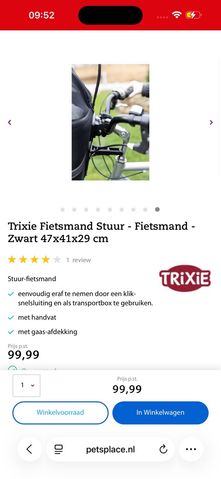 Trixie Fietsmand Stuur - Fietsmand - Zwart, Ophalen, Nieuw