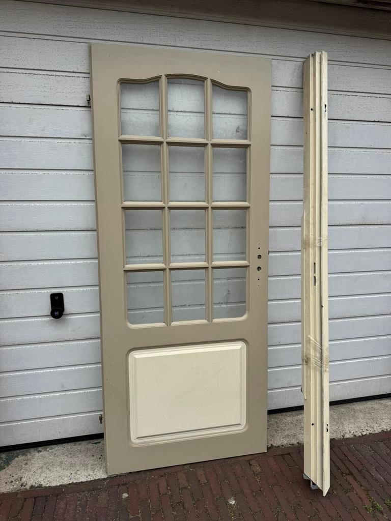 Opdek binnendeur: paneel met glas. Incl stalen kozijn, Ophalen, Gebruikt, 80 tot 100 cm, Binnendeur