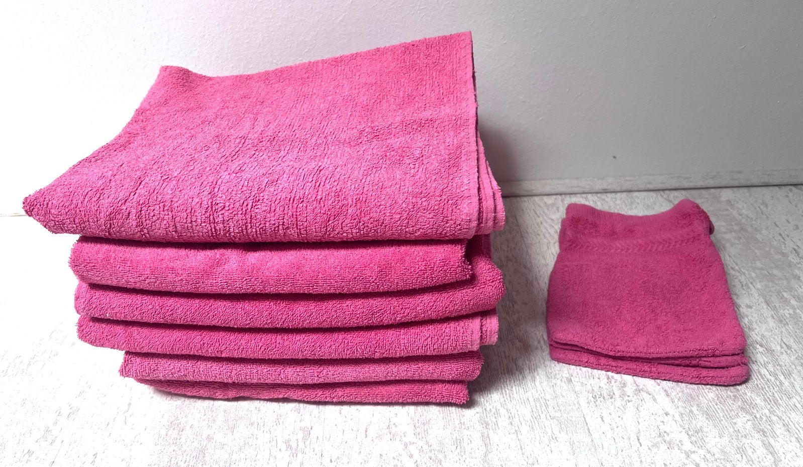 6 handdoeken Hema  koraal roze 3 washandjes, Ophalen, Zo goed als nieuw, Roze, Theedoek of Handdoek