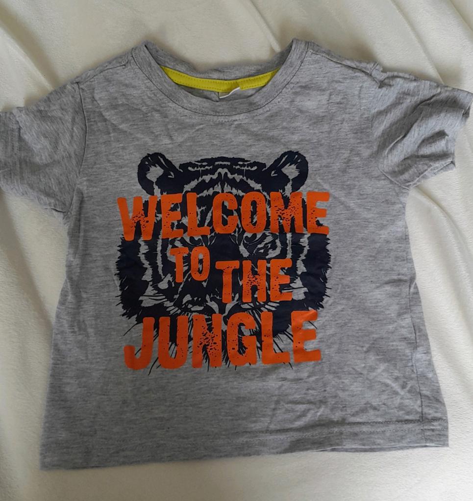Stoer grijs T-shirt met tijgerprint 'Welcome to the Jungle', Ophalen, Gebruikt, Jongen of Meisje, Shirt of Longsleeve