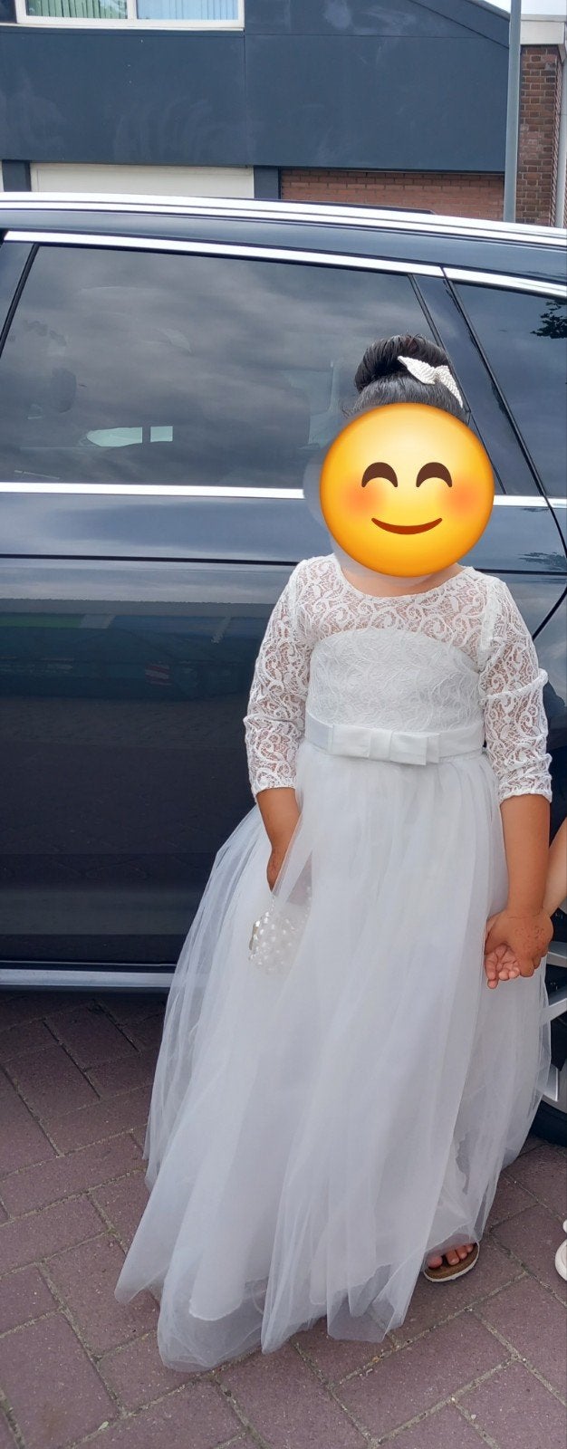 Witte bruidsmeisjes jurk met kant en tule, Ophalen of Verzenden
