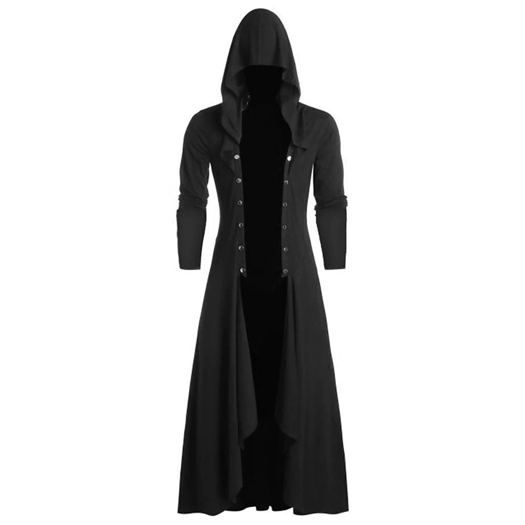 Zwarte lange heren steampunk jas (victoriaanse middeleeuwse), Verzenden, Nieuw, Overige maten, Kleding