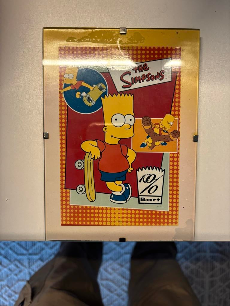 Vintage Bart Simpson Glazen Schilderijtje - Retro Cartoon, Ophalen of Verzenden, Overige figuren, Gebruikt, Plaatje, Poster of Sticker