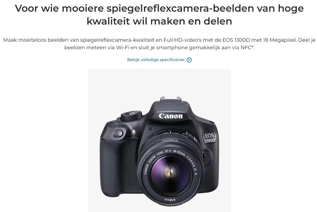 Canon EOS 1300 D, Spiegelreflex, Lensdop, Canon, 18 megapixels