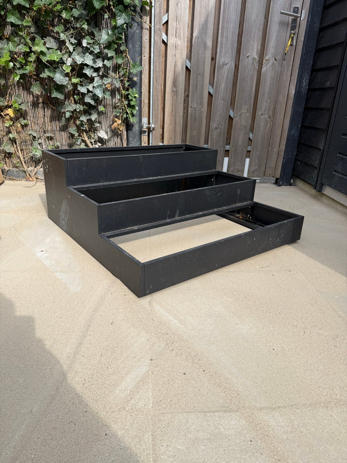 Gebruikte vidaXL plantenbak zwart 90x90x35 cm, koudgewalst s, Ophalen, Gebruikt, Balkon, Vierkant