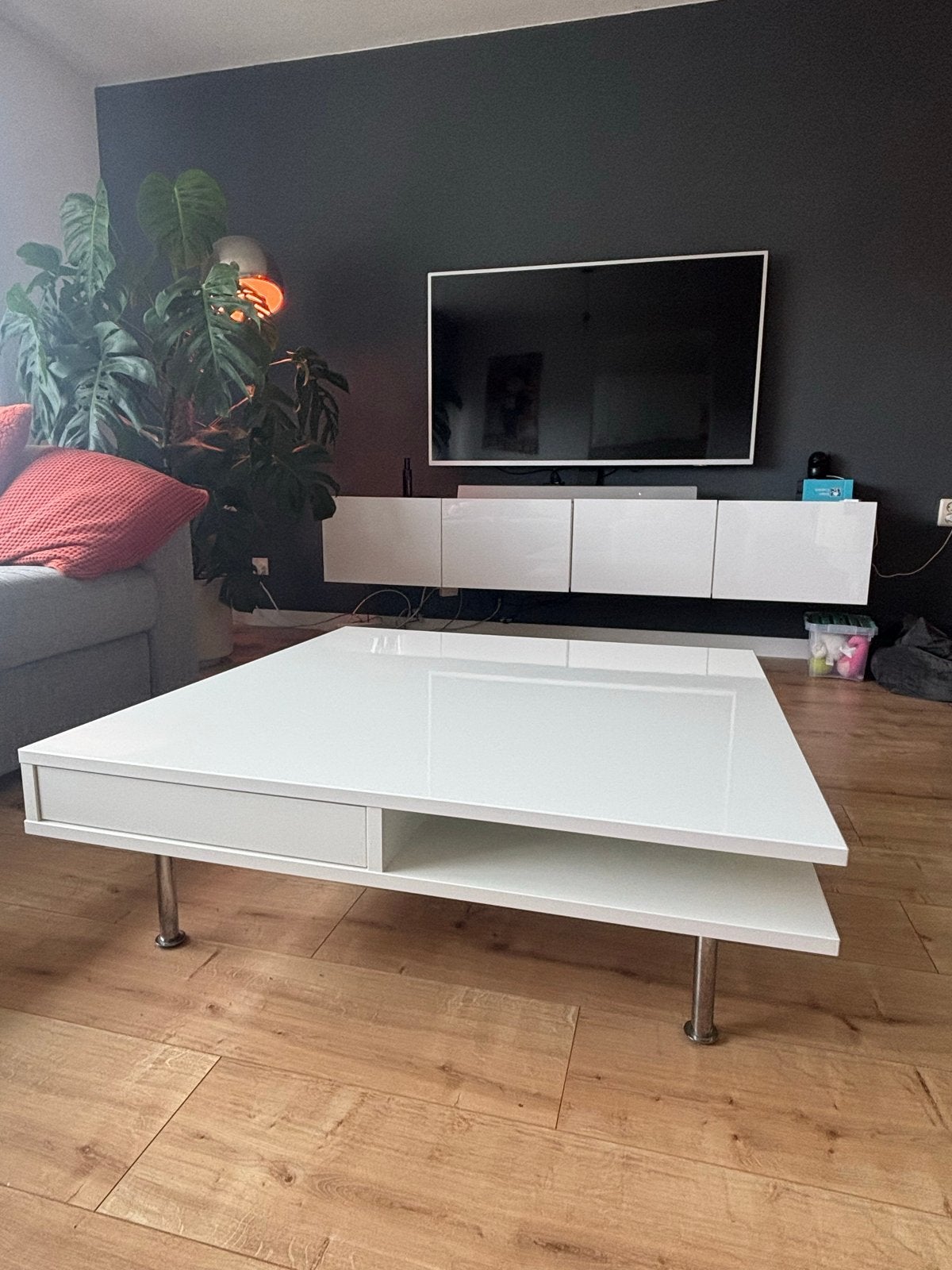 Ikea salontafel wit hoogglans met lades, Huis en Inrichting, Tafels | Salontafels, Ophalen, Overige materialen, Gebruikt, 50 tot 100 cm
