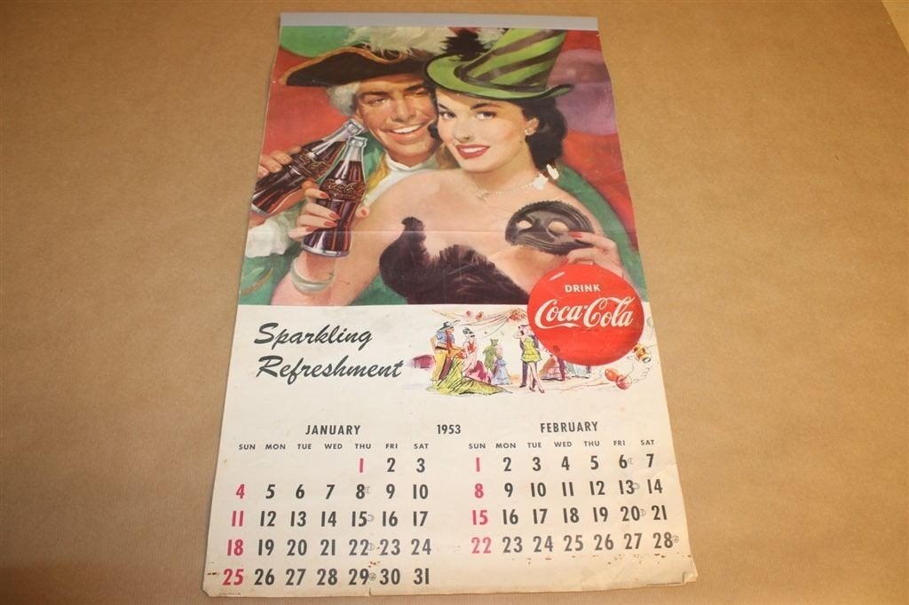 Originele Coca Cola kalender - 1953 - Zeldzaam !!, Ophalen of Verzenden, Gebruikt, Reclamebord