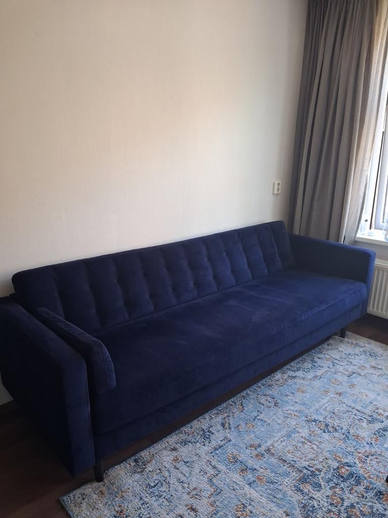 Stijlvolle donkerblauwe bank, Ophalen, 250 tot 300 cm, 75 tot 100 cm, Zo goed als nieuw