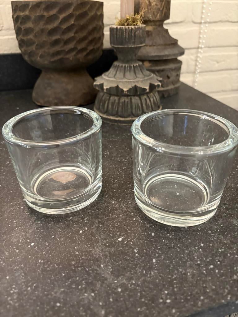 2 lichtjes van dik glas, Huis en Inrichting, Overige materialen, Gebruikt, Overige kleuren, Ophalen of Verzenden