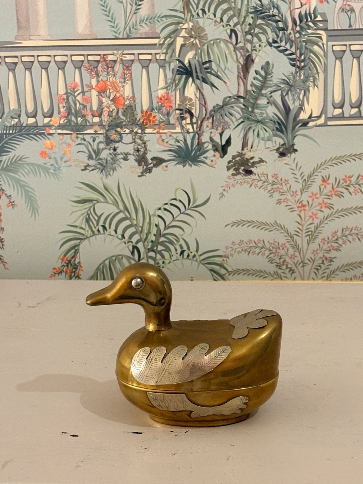 Vintage Hollywood Regency Messing Eend Snuisterijdoosje, Ophalen of Verzenden