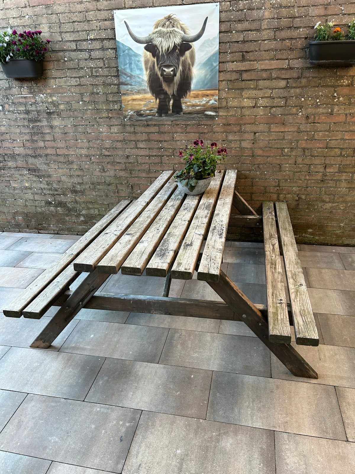 Robuuste houten picknickbank voor buiten, Tuin en Terras, Ophalen, Gebruikt, Rechthoekig, Hout