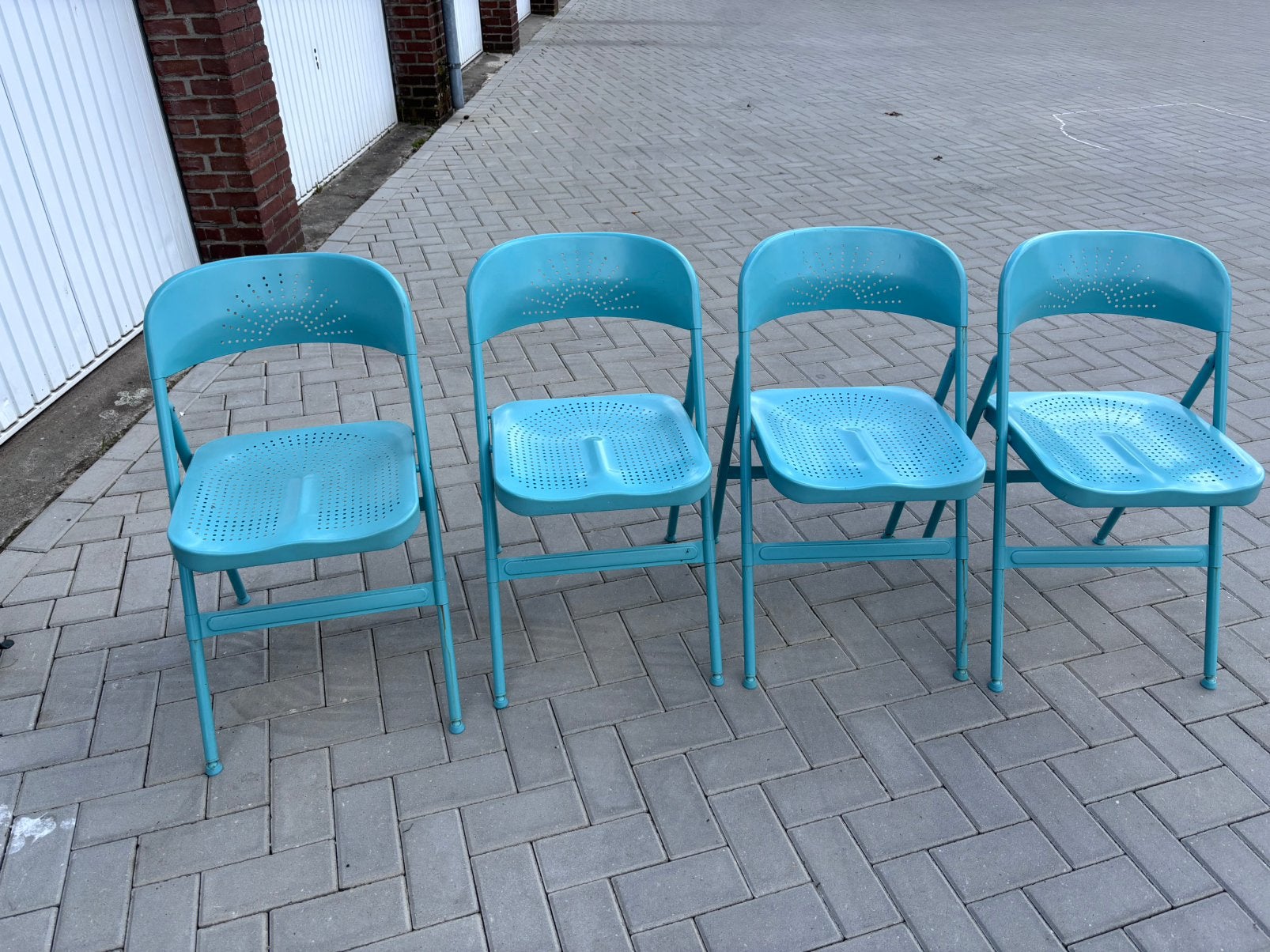 Metalen klapstoelen - turquoise, Ophalen, Gebruikt, Blauw, Onbekend