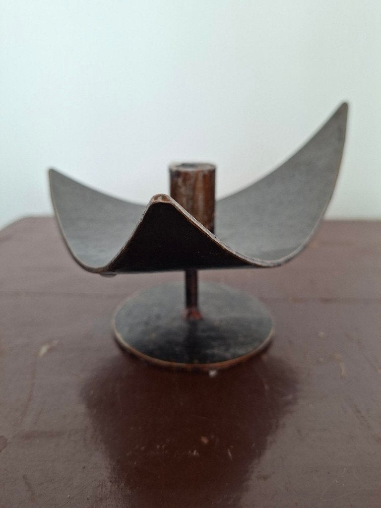 Vintage metalen kandelaar brutalist, mid century design, Gebruikt, Bruin, Ophalen of Verzenden, Metaal