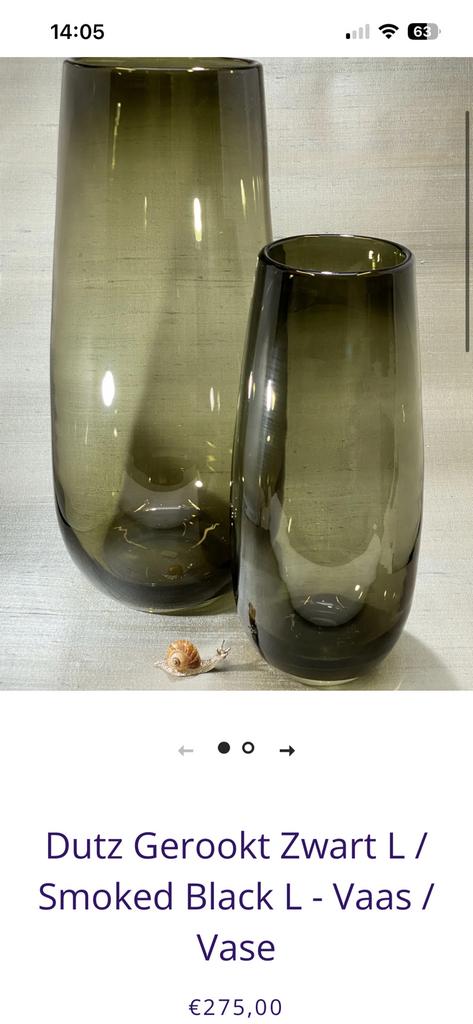 Dutz gerookt/smoked L zwart vaas, Huis en Inrichting, Woonaccessoires | Vazen, Ophalen, Zwart, Minder dan 50 cm, Glas
