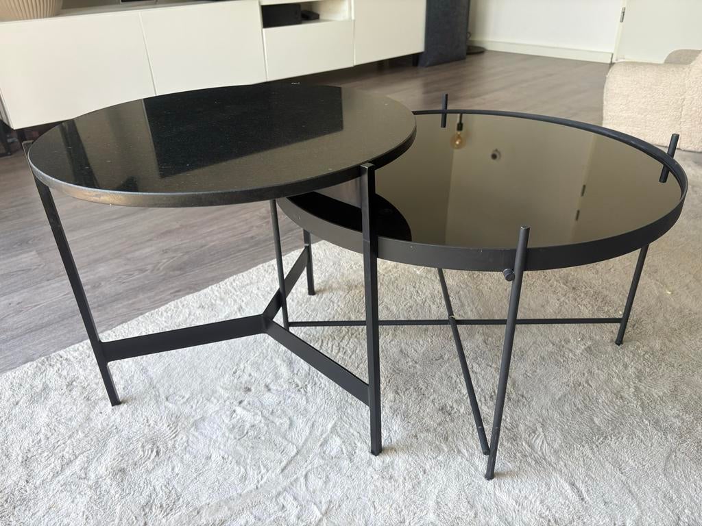 Salontafelset van twee ronde tafels, Ophalen, Rond, 50 tot 100 cm, Minder dan 50 cm