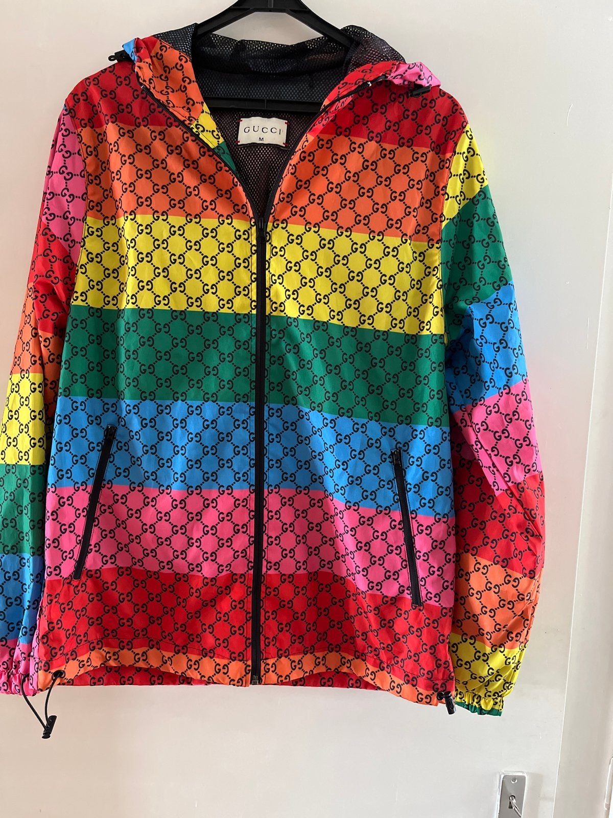 Gucci Regenboog Windjack met GG-patroon - Maat M, Ophalen, Zo goed als nieuw, Maat 48/50 (M), Meerkleurig