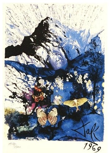 Salvador Dalí(1904) Kleur Lithografie " SNCF Alpes" Ges Gen, Ophalen of Verzenden, Gelimiteerde oplage, Landschappen, Lithografie