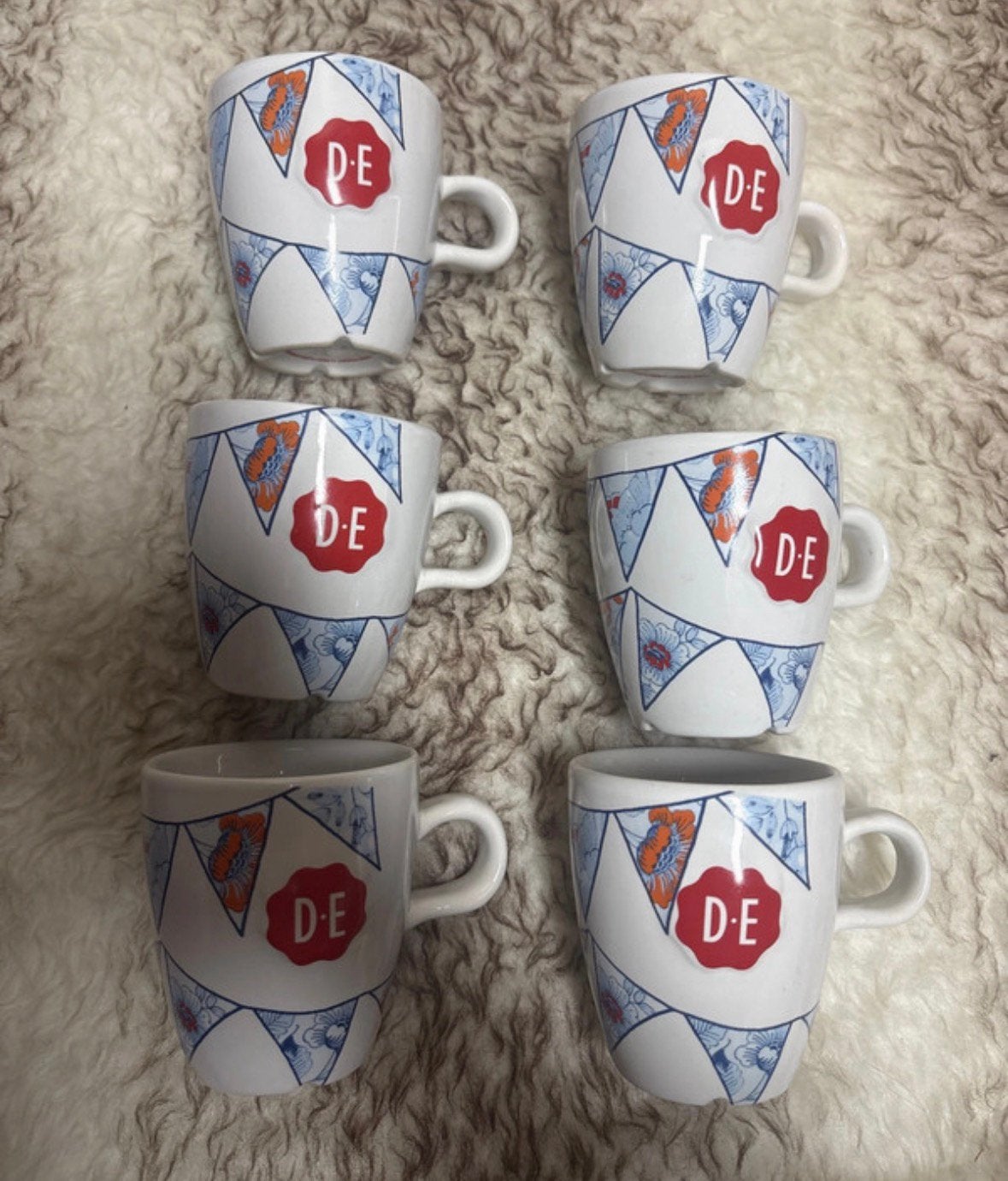 6 Douwe Egberts C1000 burendag mokjes, Ophalen, Zo goed als nieuw, Overige stijlen, Kop(pen) en/of Schotel(s)