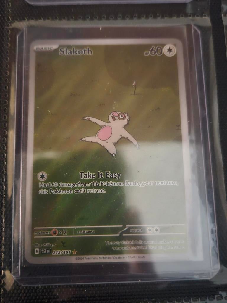 Pokemon Slakoth 212/191 Surging Sparks, Ophalen of Verzenden, Zo goed als nieuw, Losse kaart, Foil