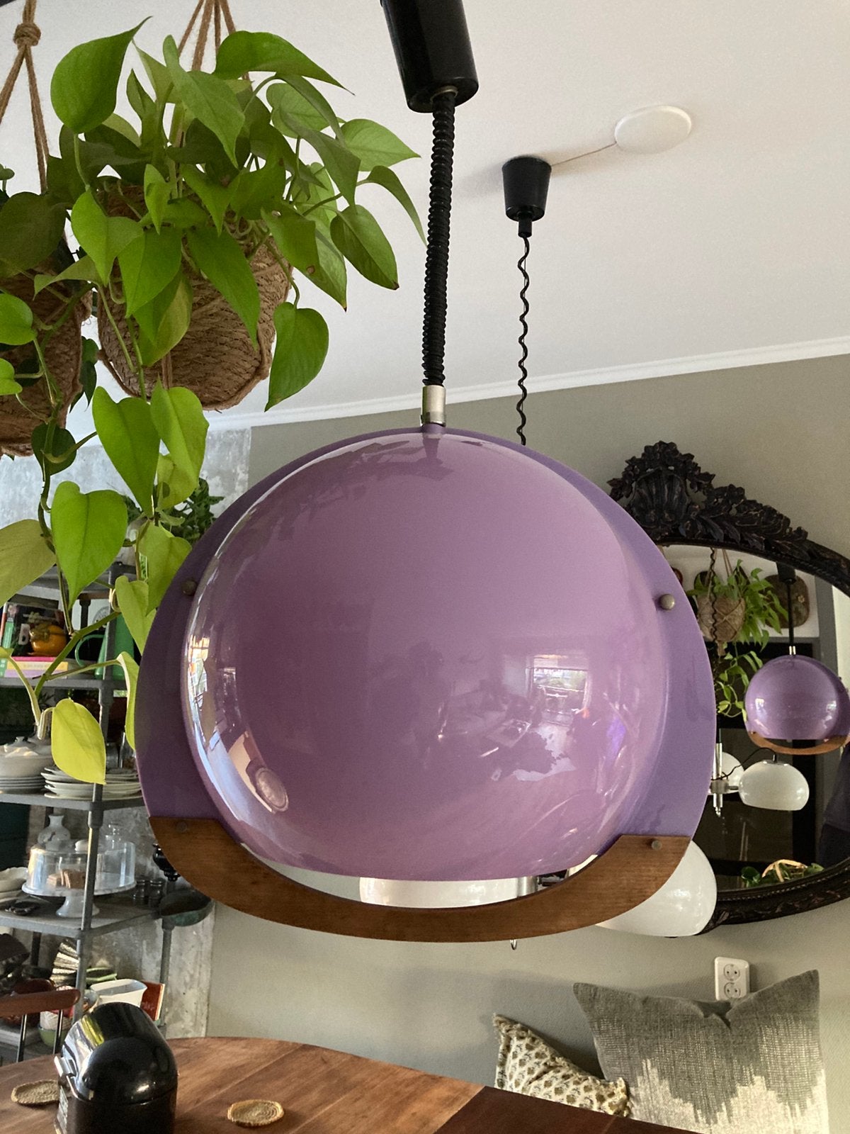 Vintage grote hanglamp, Huis en Inrichting, Hout, Vintage, Zo goed als nieuw, E27 (groot)