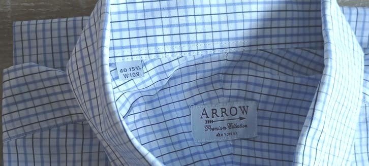 40 15 3/4 geruit arrow heren overhemd met korte mouwen, Blauw, Arrow, Zo goed als nieuw, Halswijdte 39/40 (M)